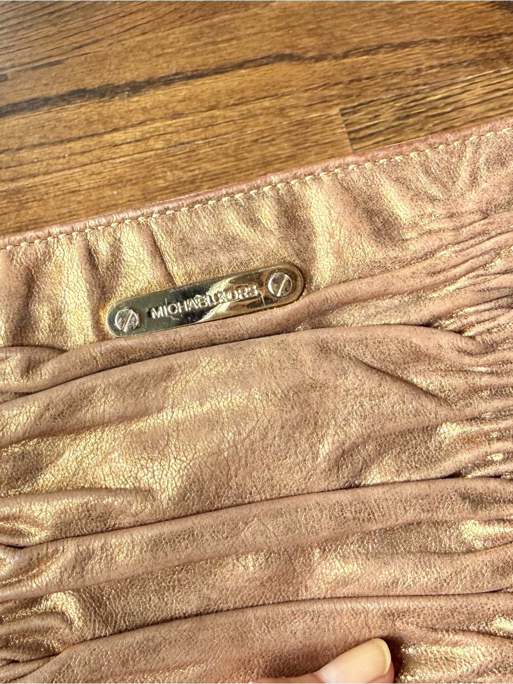 Michael Kors Metallic Rose Gold Leather Clutch